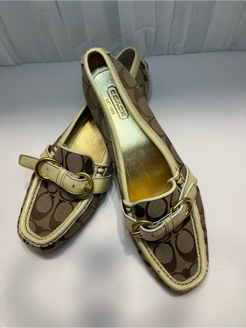Coach Brown Signature Canvas Loafers with Cream Trim